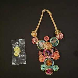 Bohemian Style Statement Jewelry Set (Necklace and Earrings) Multi Color